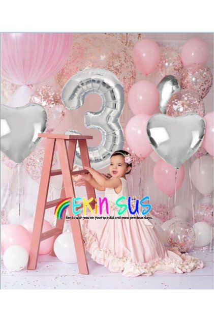 3 Years Silver Birthday Balloon Set