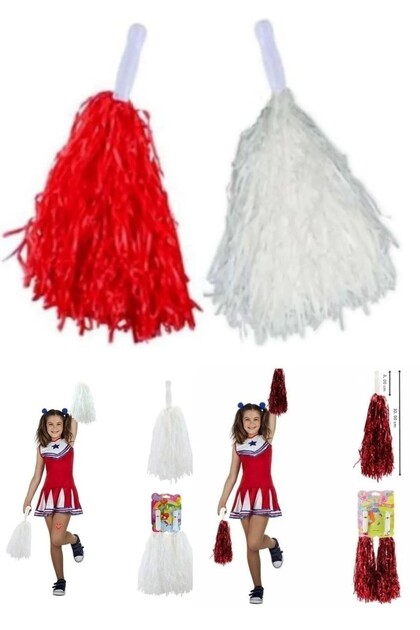 1 Pair of Red and White Pom Poms April 23Rd Celebration Pom Poms White and Red