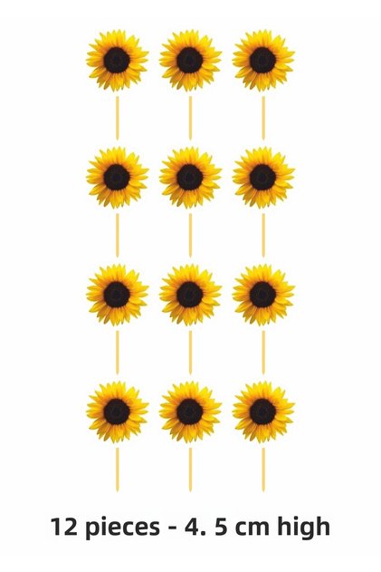 12 Pieces Sunflower Toothpick Cupcake Cake Decoration Decoration Thick Paper