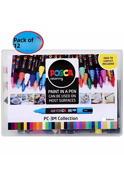 Posca Set of 12 - marker Pen, 0.9-1.3mm, pc-3m