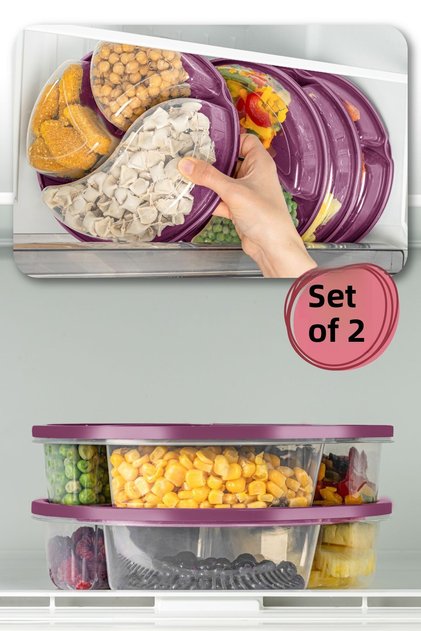 2-Piece 3-Compartment Round Storage Container 1.2 Liter Purple