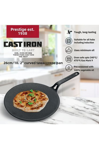 Pre-seasoned Cast Iron Curved Tawa Induction Base 26 Cm
