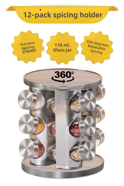 12-Piece Rotating Metal Spice Bowl Spice Set 12-Piece Stainless Spinner