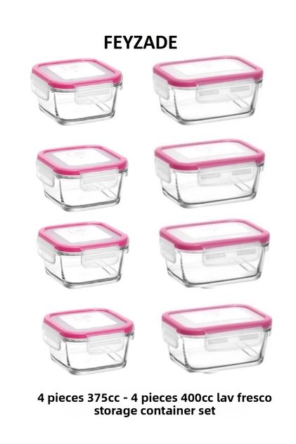Feyzade Fresco Storage Container Set 4 Pieces 400Cc (Rectangular) and 4 Pieces 375Cc (Square)