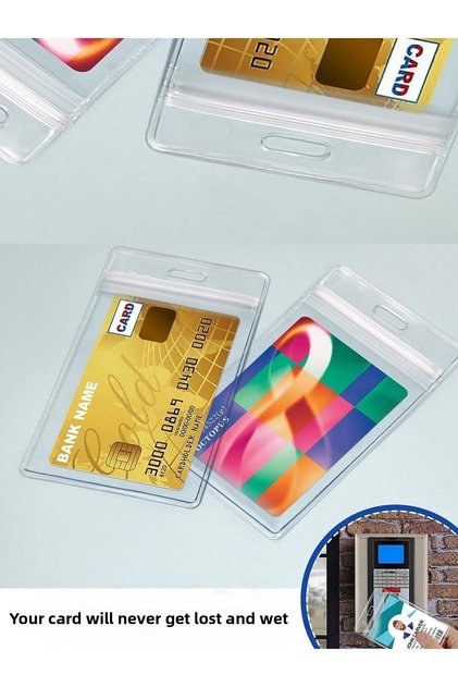 2 Pieces Lockable Transparent PVC Waterproof Vertical ID Card Protector Neck Strap Card Holder Card Case