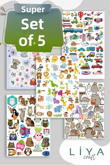 Set of 5 Children and Animal Themed Fun Stickers