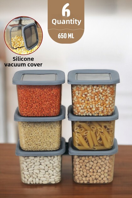 Silicone Lid Food Grocery Storage Container Square Storage Box Set 6 Pieces 650ml