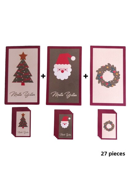New Year Themed Note Card Set - 3 Pieces, New Year Gift-Greeting, Birthday Cards, 27 Pieces, 4.5X7.5 cm