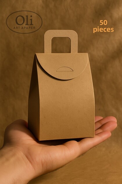 Bag with Handle Large Size 50 Pieces Kraft Bag Kraft Bag with Handle Cookie Box Henna Kraft Bag