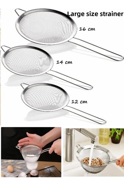 Set of 3 Large Strainers Stainless Steel Wire Strainer Rice Strainer Steel Strainer
