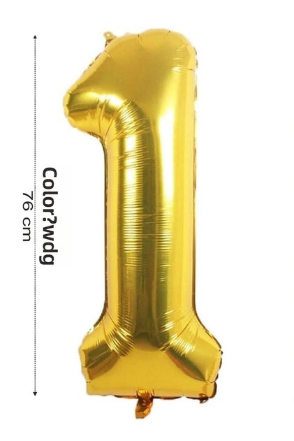 Foil Balloon 1 Number Helium Balloon 76 cm Gold Color - 1 Year Old Balloon - 1 Number Balloon - 34 Inch