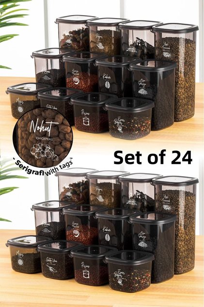 24-Piece Peggy Square Storage Container with White Screen Printing Label 8x (0.55 LITER, 1.2 LITER, 1.75 LITER) Anthracite
