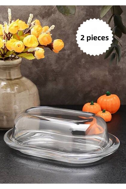 2-Piece Glass Lid Butter Food Cheese Breakfast Storage & Presentation Container
