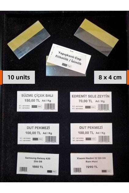 10 Pieces of Adhesive Stickers for Shelf Fronts 8X4 cm Pvc Protection Pocket Transparent Glossy 8X4 cm Label