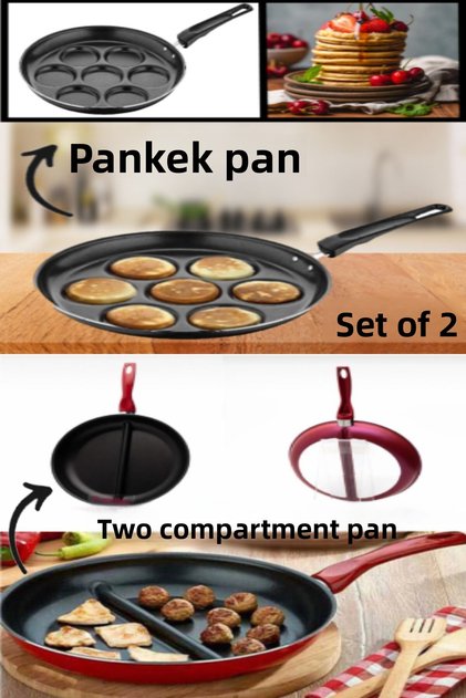 2-Pan Set, Pancake and Meatball Pan Set, Breakfast and Meatball Pan with Compartments, Ramadan Special Iftar Suhoor
