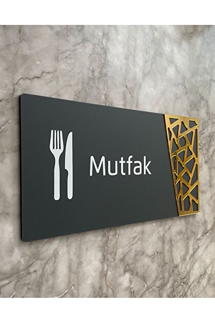 Yönline Mutfak Kapı İsimliği Antrasit Pleksi & Mdf Modern