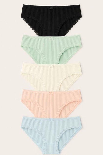 Bel Lastik Paça Dantelli Delikli Ribana Külot 5'li Set