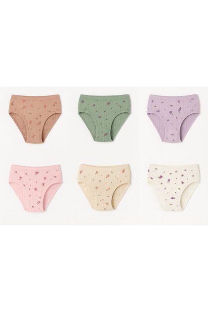 Girl's Derby Rib Patterned Cotton Panties Set of 6