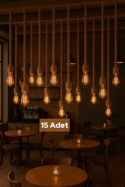Jüt Halat Sarkıt Avize Kablolu Halatlı Rustik Lamba (100 Cm 15 Adet)