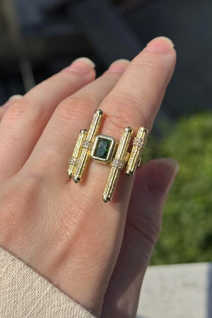 Gold Color Stone Detailed Adjustable Ysx Ring