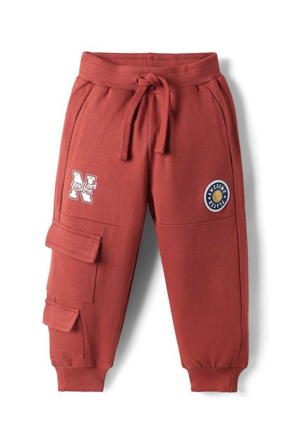 Cotton Terry Knit Full Length Lounge Pants with Badge & NYC Print - Dark Red