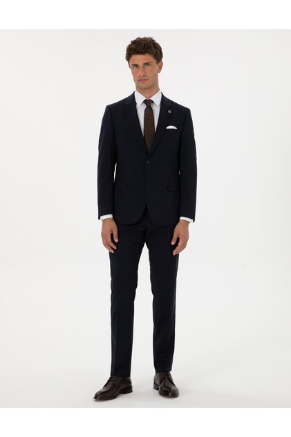 Navy Blue Slim Fit 100% Wool Suit 50313966-Vr033