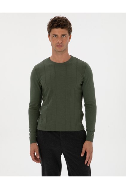 Dark Khaki Slim Fit Crew Neck Sweater 50315584-Vr111
