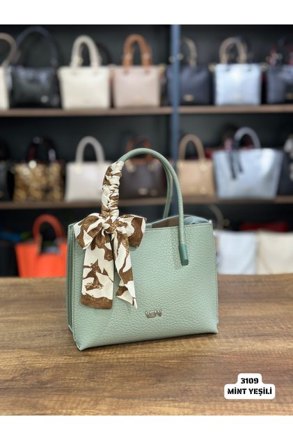 Model 3109 - Scarf Detailled Hand and Shoulder Bag - (Mint Green)