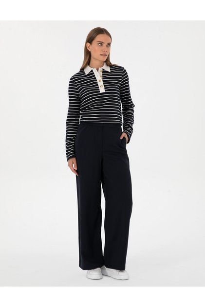 Navy Blue Loose Fit Canvas Trousers 50314119-Vr033