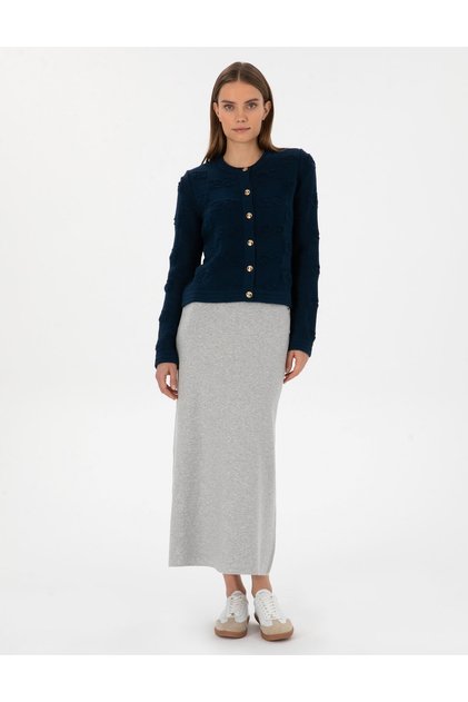 Gray Melange A-Line Knitwear Skirt 50311060-Vr086