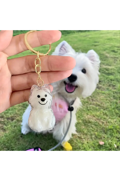 Dog Hair Collection Storage Souvenir Keychain Dog Keychain White Small Breed Dog Keychain