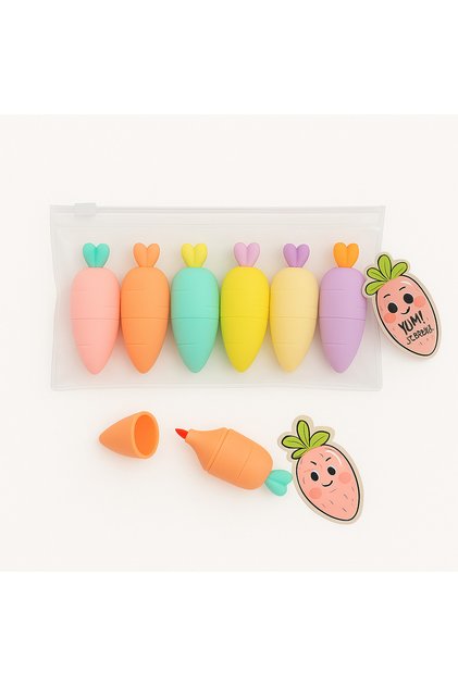 Carrot Design Highlighter Set – 5 Colorful and Cute Marker Pens