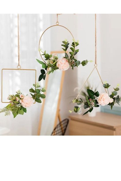 3 Pcs Hanging Metal with Artificial Flowers 20 cm Multicolor