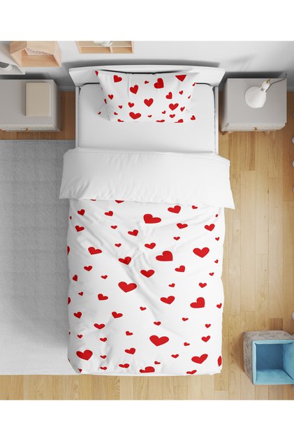 Heart Patterned 3D Digital Printed Single Duvet Cover Set for Young Girls Without Sheets