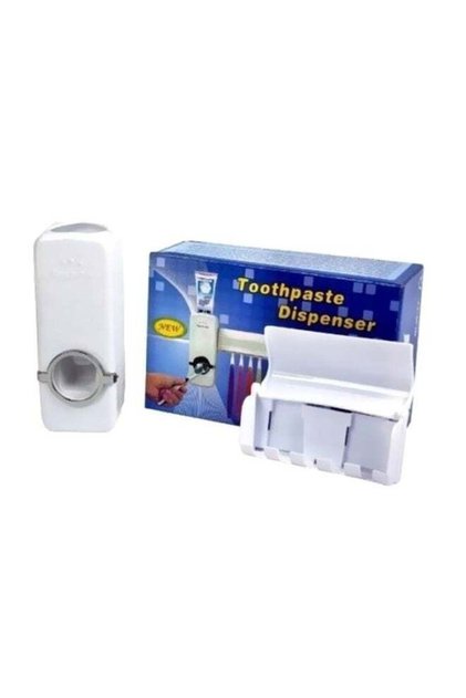Toothpaste Dispenser With Toothbrush Holder Set White