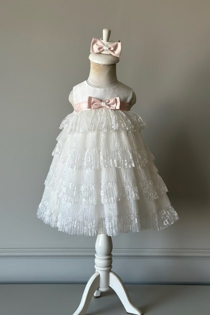 Special Design Girl's Evening Dress, Layered Skirt, Bow Detail, Lace Detail, Hair Accessory_