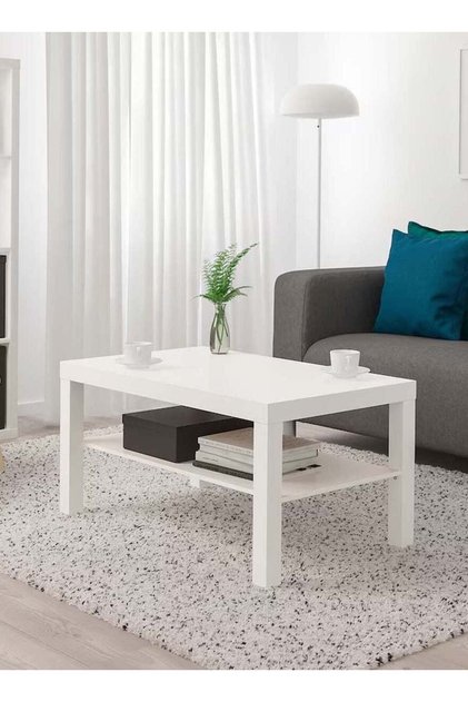 Oak-effect wooden coffee table with open shelves, white, 90 x 55 cm