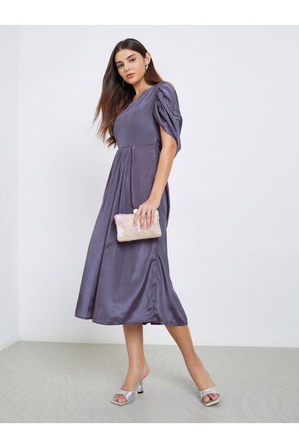 Purple Draped Back Midi Dress