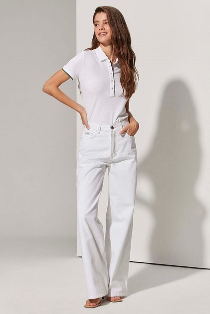 High Waist White Palazzo Jeans Stretchy Jeans (Not see through) (Full Fit)