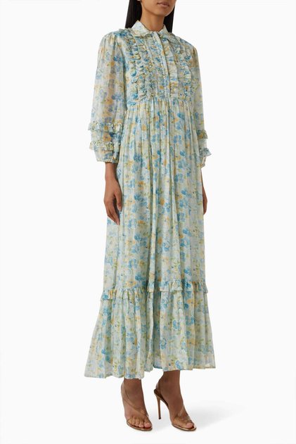 Lightweight Green Floral Midi Dress - Cotton Silk Offers Softness and Elegance
