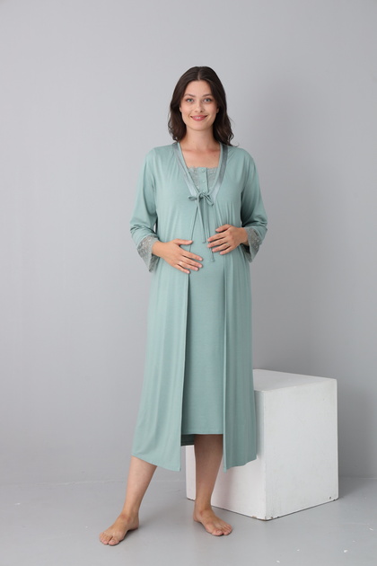 Lace Detailed Maternity and Maternity Nightgown Set