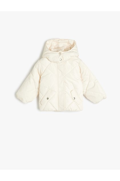 Quilted Hooded Coat with Snap Detail