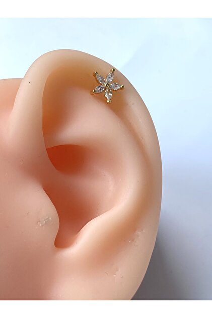 Çelik Piercing Helix Tragus Küpe Parlak Zirkon Taşlı Kar Tanesi Çiçek Figürlü Model 8 mm