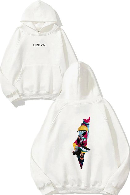 Palestinian Design Printed Oversize White Hooded Sweatshirt