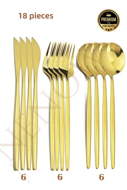 Stainless Steel Gold Cutlery Set 18 Pieces for 12 People