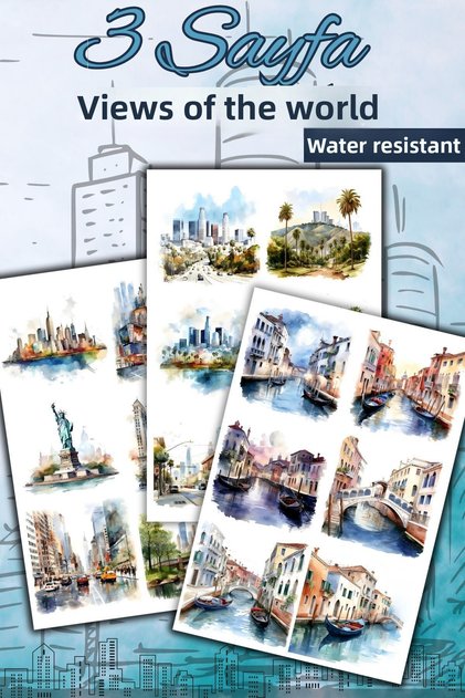 3-Page World Cities Landscape Stickers - Labels for Planner, Suitcase, Phone, Laptop (Waterproof)