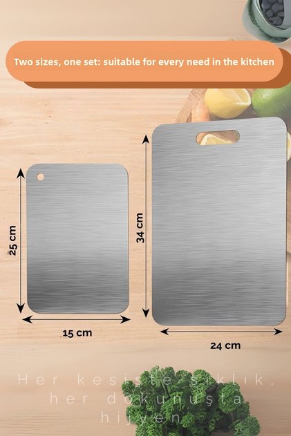 Double Size Stainless Steel Cutting Board Set of 2 (24X34Cm - 15X25Cm)