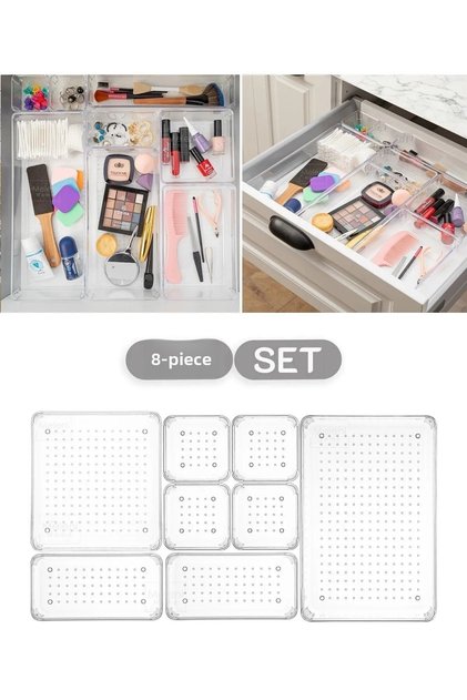8 Pieces Bathroom Cosmetic Jewelry Organizer Makeup Organizer - Modular Drawer Organizer