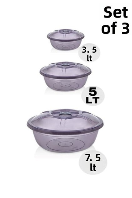 Mrd230 Smoked 3-Piece Dough Basin Set with Lid Plastic Set 3.5 - 5 and 7 Lt