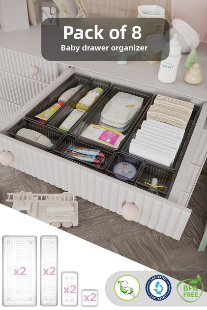 8 Piece Baby Drawer Organizer - Baby Organizer - Baby Care Organizer - Anthracite